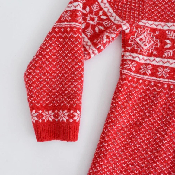 Vintage 90's Cherokee Red  & Cream Snowflake 30% Wool Knit V-Neck Sweater L - Picture 9 of 12